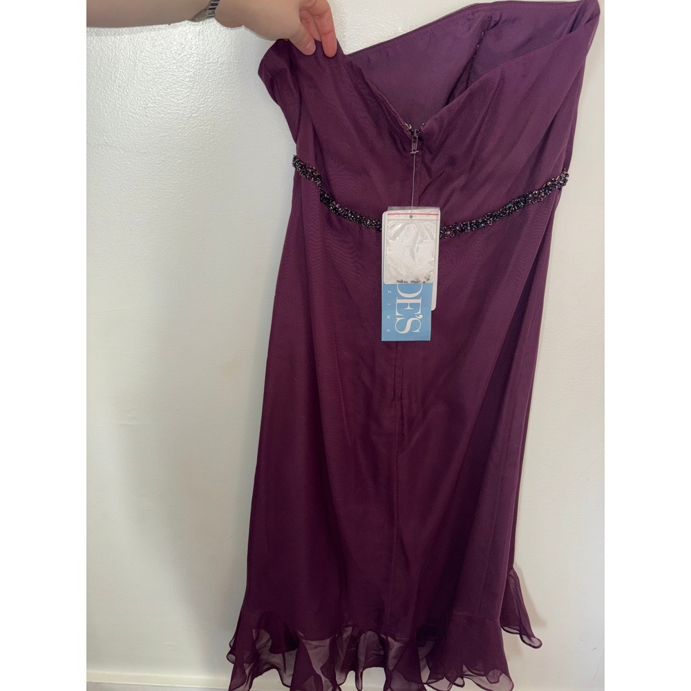 Vintage Deadstock Y2K Bridesmaid Dress Eggplant Beaded Strapless Ruffle Sz 14 - Picture 5 of 13